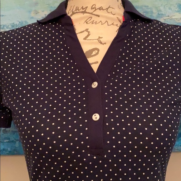 Tommy Hilfiger Navy and White Polka Dot Polo - Picture 3 of 7
